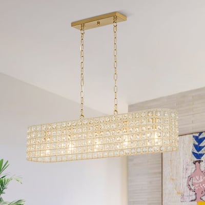 Gorgeous 5-Light Sparkling Crystal Grid Linear Chandelier
