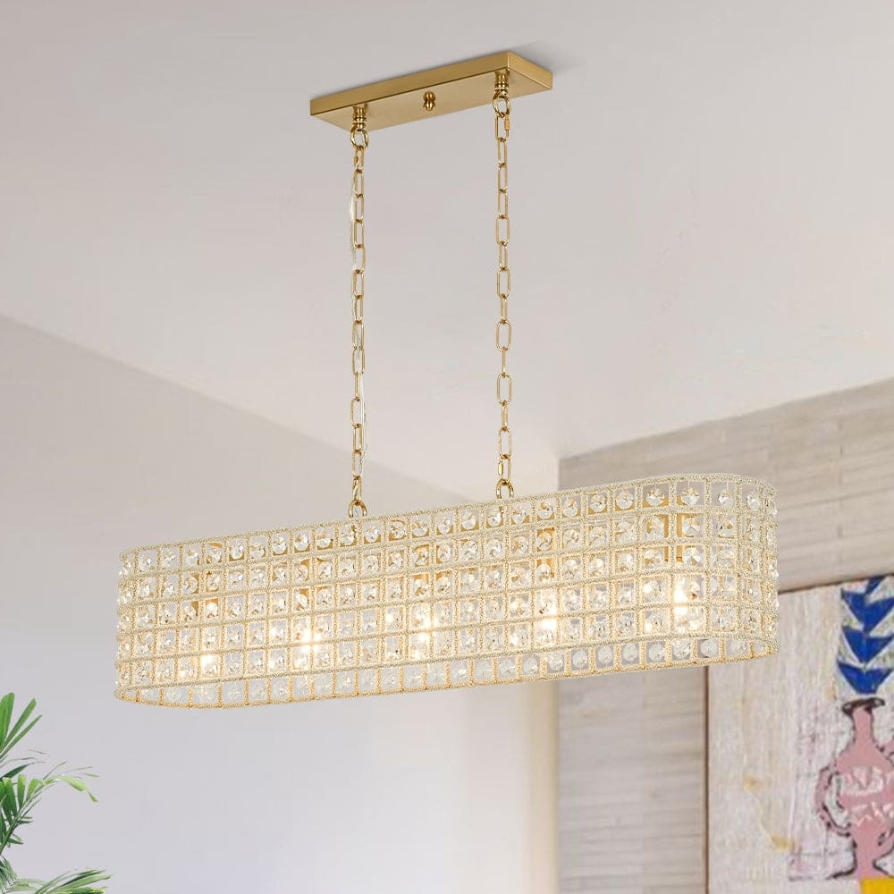 Gorgeous 5-Light Sparkling Crystal Grid Linear Chandelier