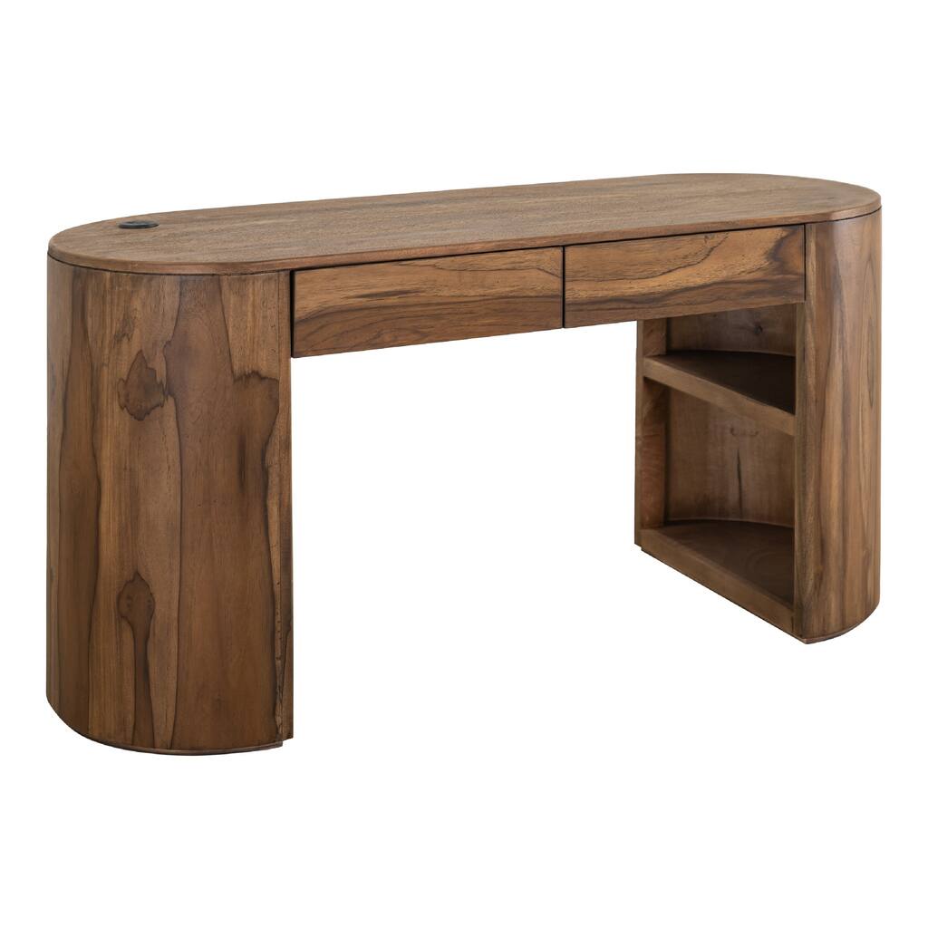 Eray Office Desk, 2 Drawers, Almond Barrel Brown Mango Wood, 60 Inch