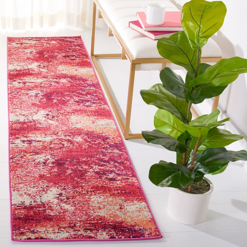 SAFAVIEH Madison Memnuna Modern Abstract Rug - 2' x 8' Runner - Red/Ivory - Runner