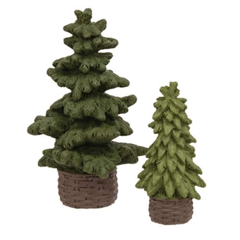 2/Set - Resin Evergreen Trees in Baskets - 3.5"H - Multi