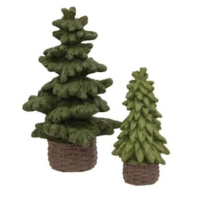 2/Set - Resin Evergreen Trees in Baskets - 3.5"H - Multi