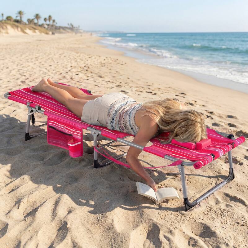 Gymax Tanning Chair w/ Face Arm Holes 4-Level Backrest & Head Pillow