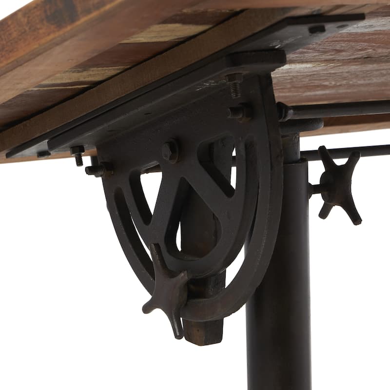Teak Wood Drafting Style Desk with Tilting Top and Crank Height Adjustment - Brown - Roche River Decor