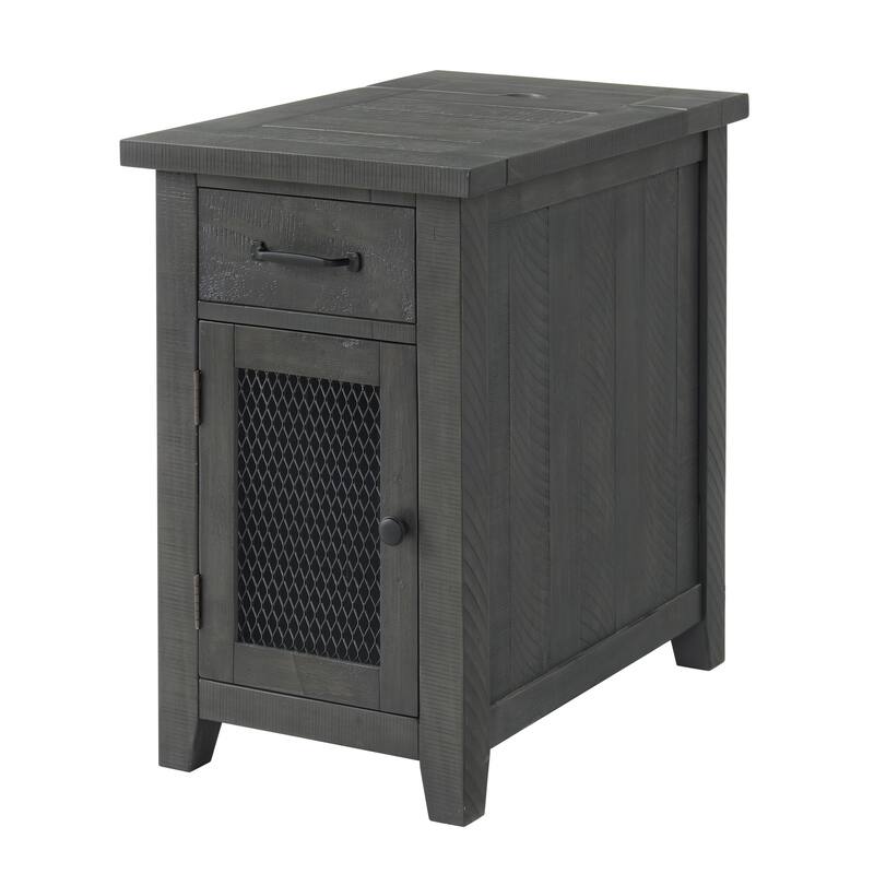 Rustic Solid Wood Chairside End Table with Hidden Charging Station