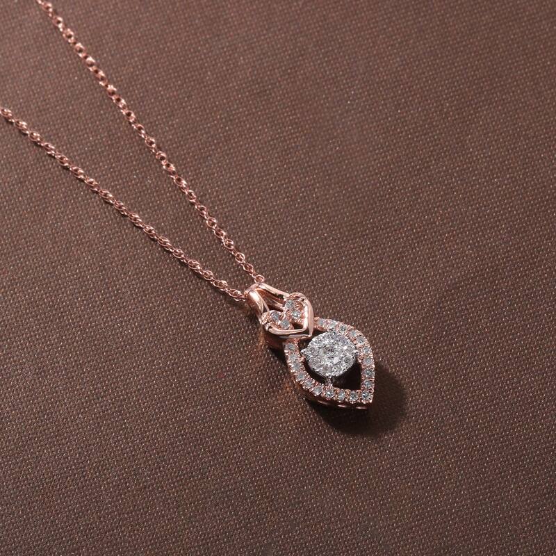 1/6ct TDW Diamond Teardrop Pendant Necklace in 10k Gold for Women - Rose