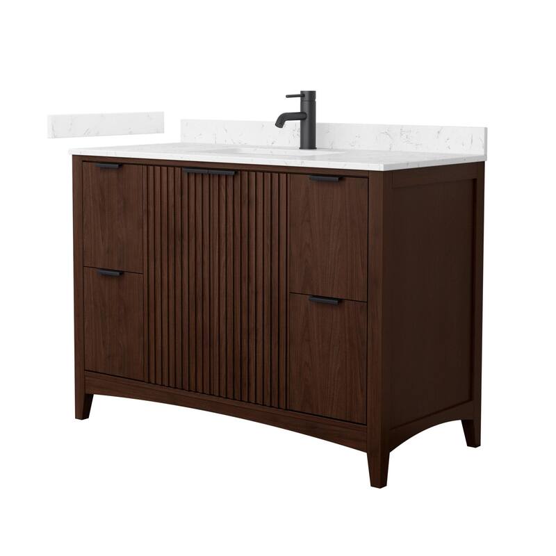 Wyndham Collection WCF9191-48S-VCA-UNSMXX Palmilla 48" Free Standing - Dark Walnut / Carrara Cultured Marble Top / Matte