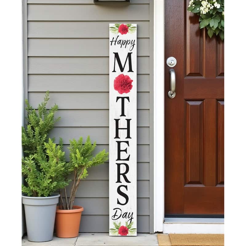 HomeRoots 72" White Black And Pink Mother's Day Solid Wood Porch Sign - White/Black/Pink - Wood
