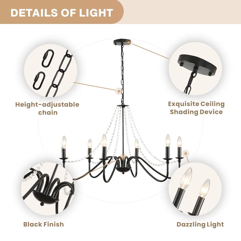 6-Light Dimmable Classic/Traditional Farmhouse Candle Style Chandelier - N/A