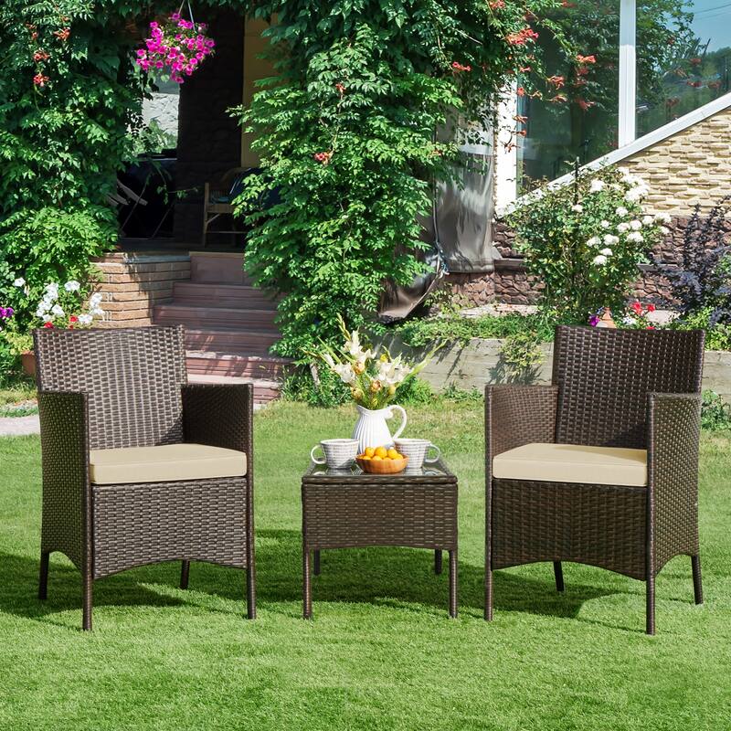 Yaheetech 3-Piece Bistro Set with Rattan Wicker Chairs and Table for Porch