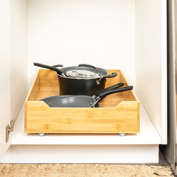 Household Essentials 1-Tier Bamboo Pull-Out/Slide-Out Storage Organizer - 21.0"L x 17.0"W x 5.5"H