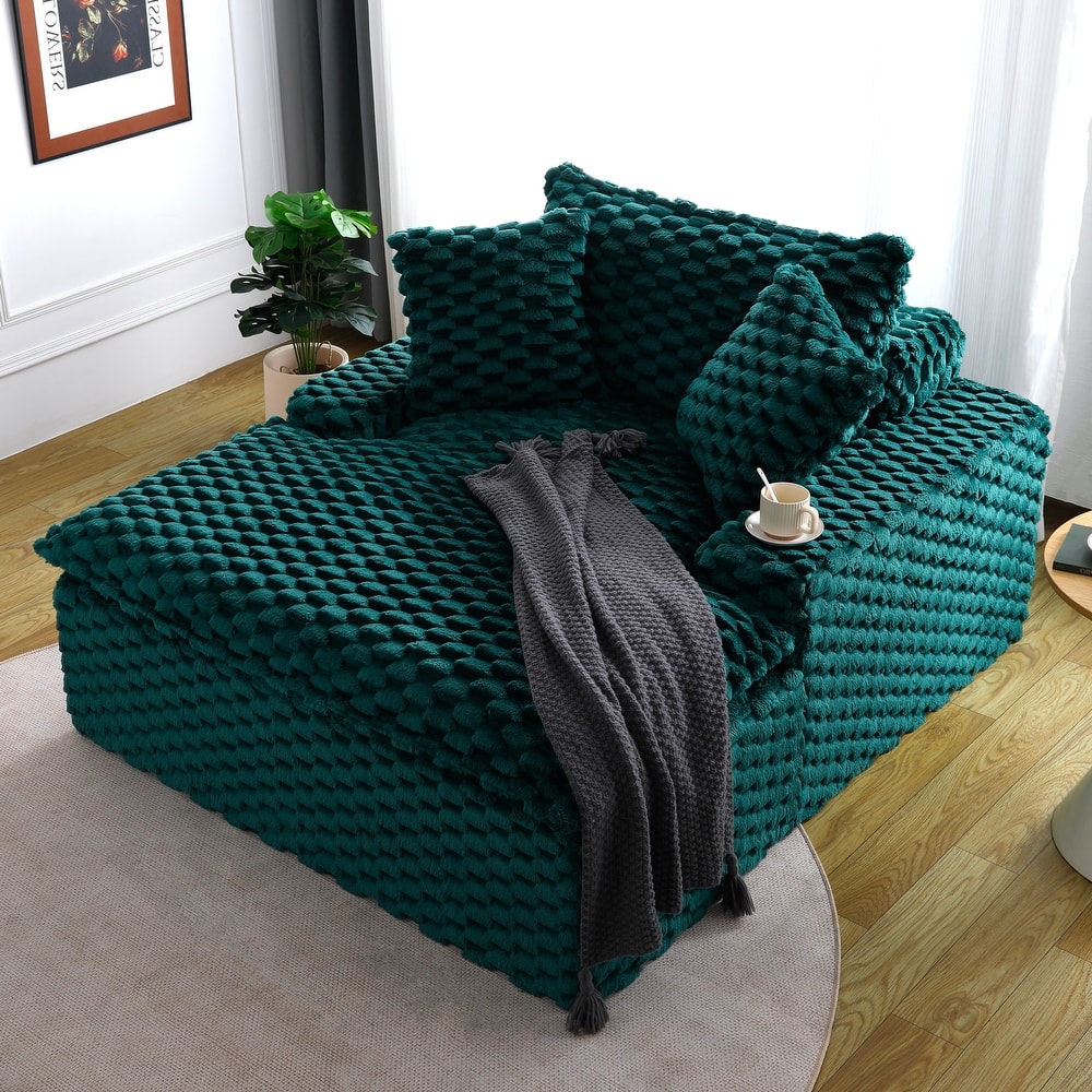 Versatile Chaise Lounge Couch Floor Standing Sofa Chair Turtle Fleece Single Accent Chiar with Pillows and Streamlined Armrests