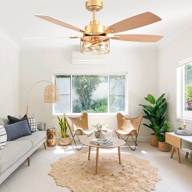 Cusp Barn 52 Inch Industrial Caged Ceiling Fan with Light and Remote, Farmhouse Quiet DC Motor Reversible Chandelier Ceiling Fan