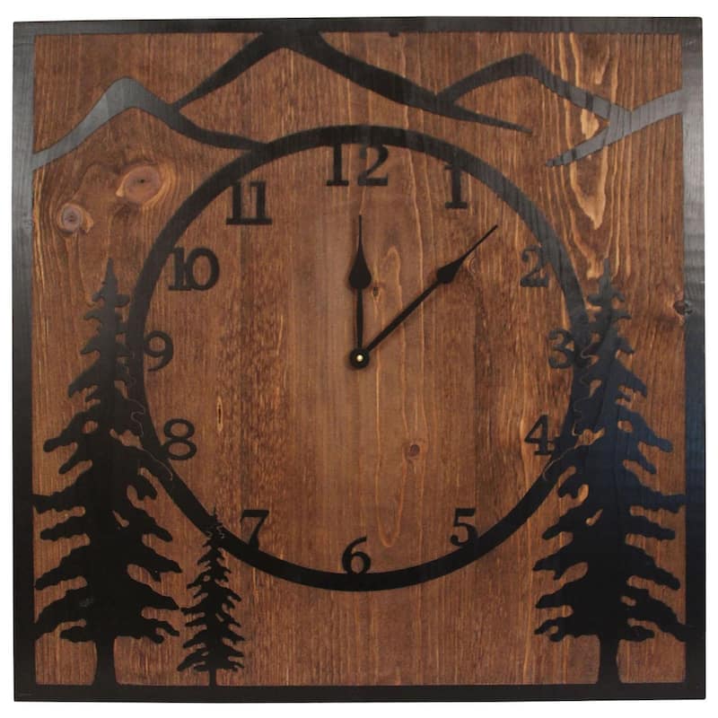 Rustic 30" Square Wall Clock - Tree