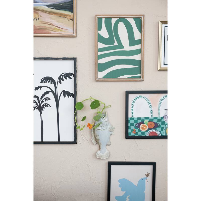 Stoneware Fish Shaped Wall Vase with Reactive Glaze