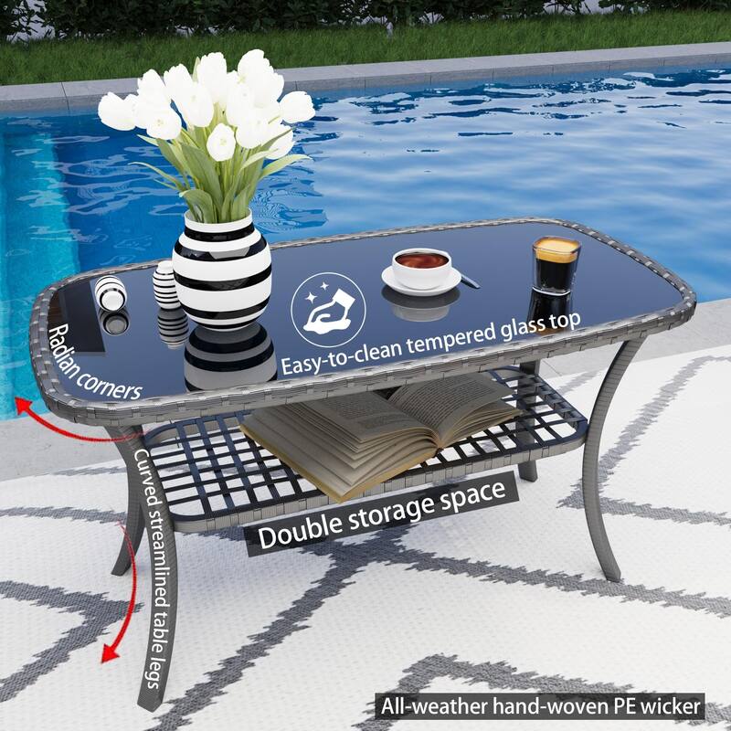 4-Piece Outdoor PE Wicker Sofa Set with Glass Table & Waterproof Cushions