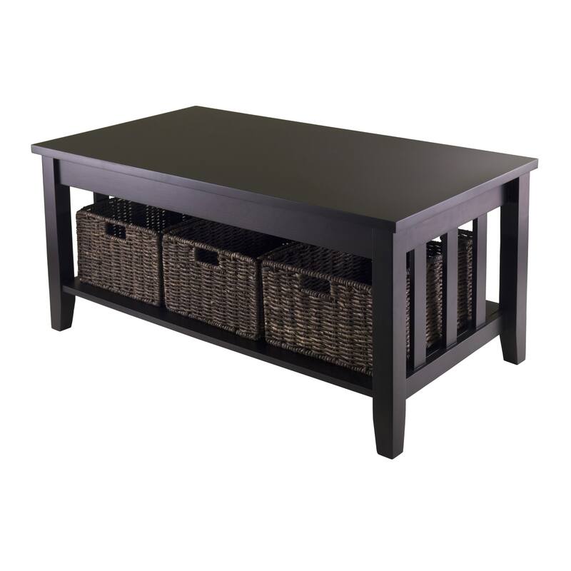 Morris Table with Foldable Corn Husk Baskets, Espresso and Chocolate - 40 x 22.05 x 18.11 inches