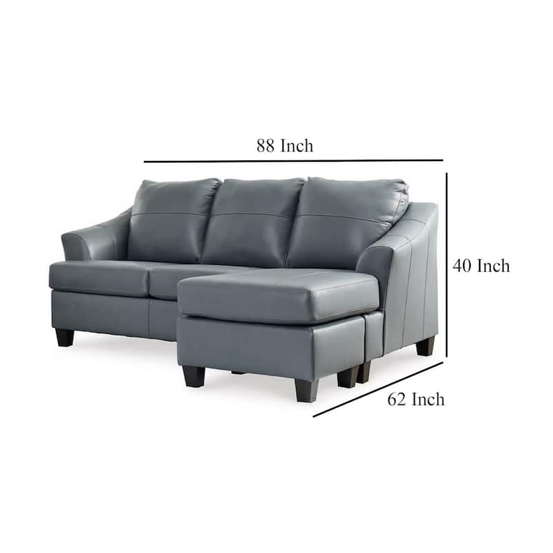 Geno Sofa Chaise Sectional, Modern Steel Gray Leather Match, 88 Inch