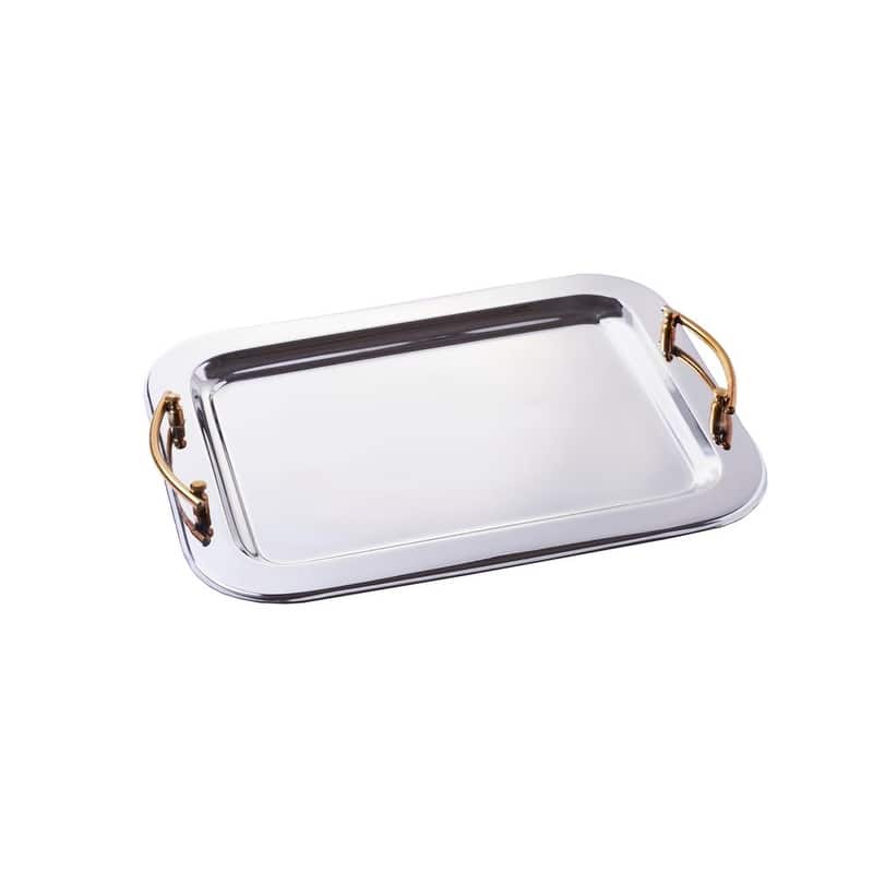 Sol Living Stainless Steel Rectangular Serving Tray with Handle - 16.5" x 13" x 2.8"