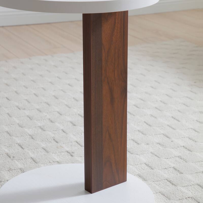 C-Shaped End Table, Small Side Table for Couch, Sofa Table with wood Frame for Living Room, Bedroom, Bedside, Rustic