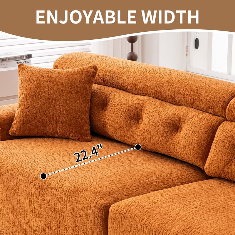 4-Seater Compression Sofa with Pillows, Wood Grain Chenille Fabric