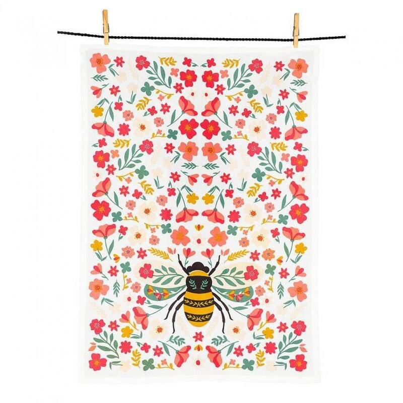Colourful Florals With Bee Print Tea Towel - Multicolor