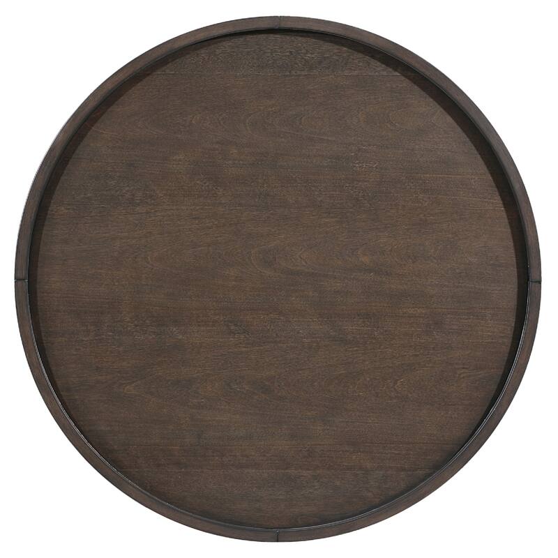 Azy Coffee Table, 36 Inch Round Top, Gold Capped Legs, Dark Brown