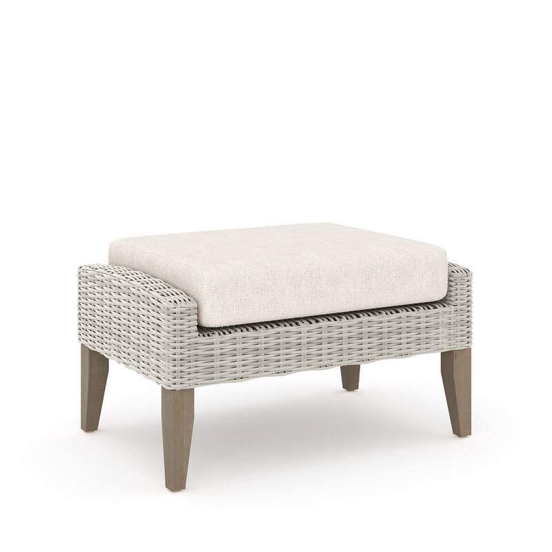 Azy 5pc Outdoor Sofa Set w Stools and Chairs, Woven Gray Frame, Taupe
