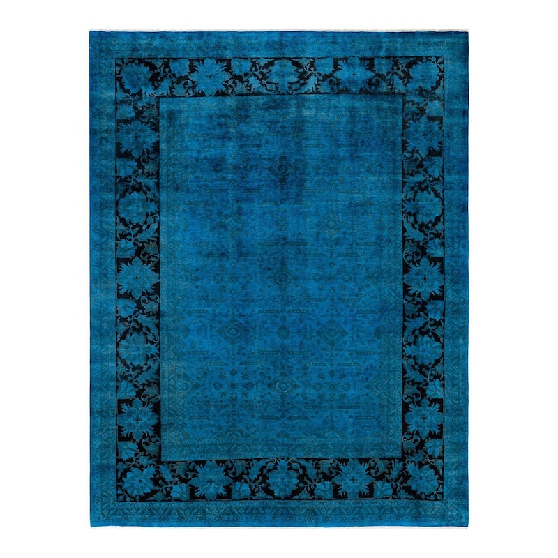 Overton Hand Knotted Wool Vintage Inspired Modern Contemporary Overdyed Blue Area Rug - 9' 3" x 12' 1"