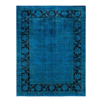 Overton Hand Knotted Wool Vintage Inspired Modern Contemporary Overdyed Blue Area Rug - 9' 3" x 12' 1"
