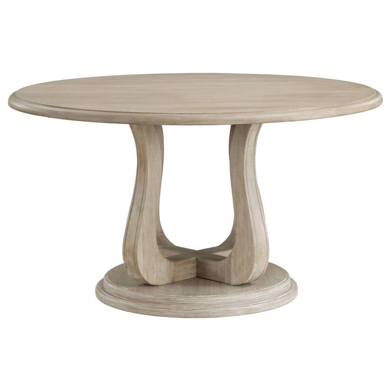 Eva Round Dining Table, Pedestal Base, White Washed Brown Wood 60 Inch