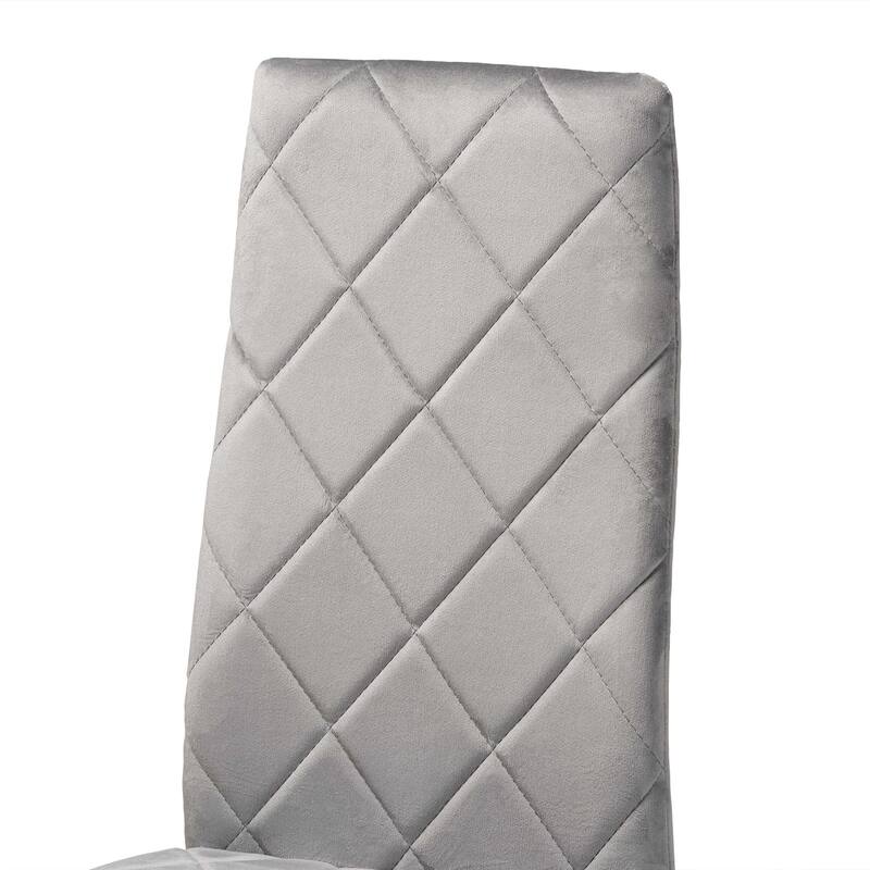 Modern Velvet Dining Chairs - 4 Piece Set - Grey Luxe Glam Metal Legs