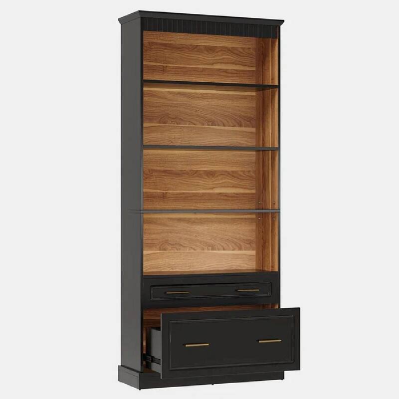 Modern Bookcase with Shelves and 2 Drawers for Storage and Display