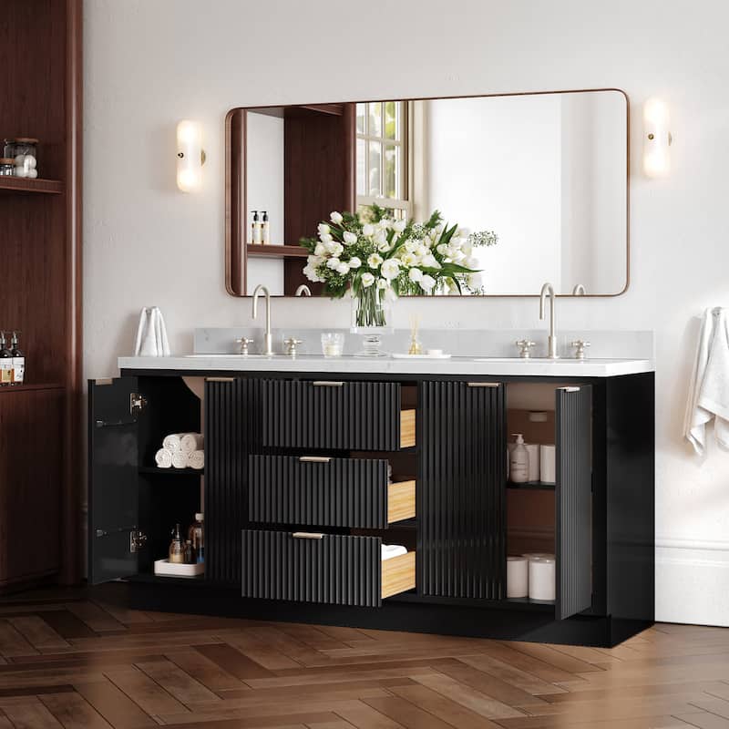 Ariel P72DCQOVO Milan 72" Free Standing Double Basin Vanity Set with