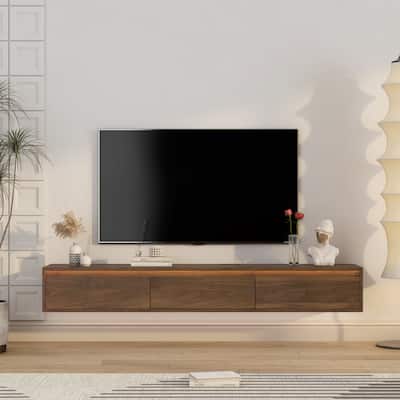 Floating TV Stand, Wall Mounted TV Shelf with Led Lights & Power Outlet,High Gloss TV Cabinet for Wood tv Stands