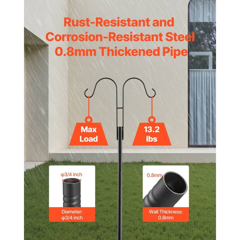 Black Bird Feeder Pole with Hooks 8 Pcs Dual-Arm Shepherd Hooks for Hanging Plants and Lanterns - 11.61” x 9.84” x 107.48”