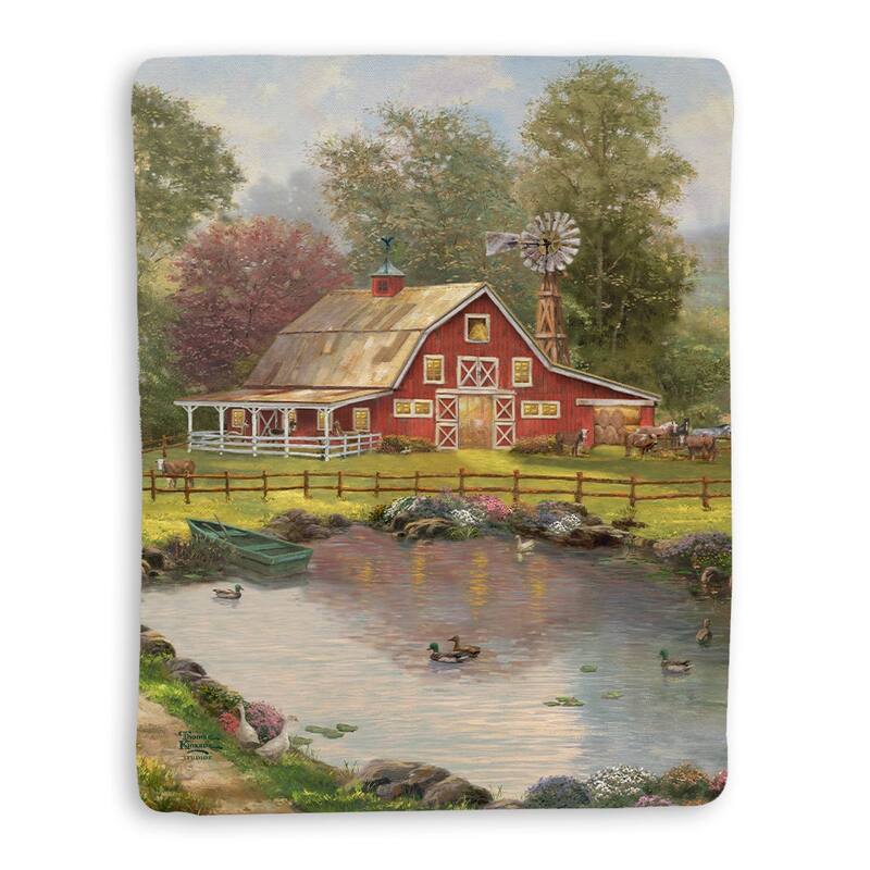 Thomas Kinkade Red Barn Retreat Sherpa Throw Blanket By Laural Home