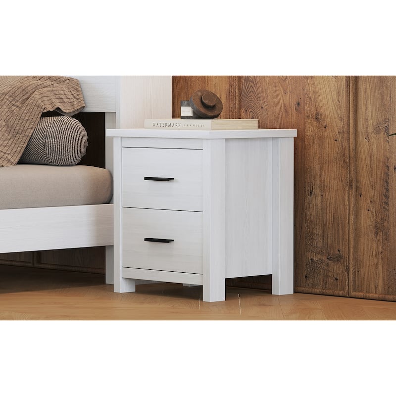 Dark Walnut Vintage Nightstand with Two Spacious Drawers, Simple & Modern Design