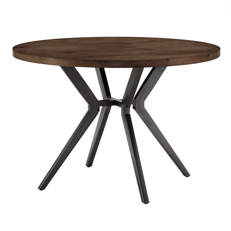 Calem Wood Finish and Iron Grey Metal Base 45" Round Dining Table by iNSPIRE Q Modern - Driftwood Grey