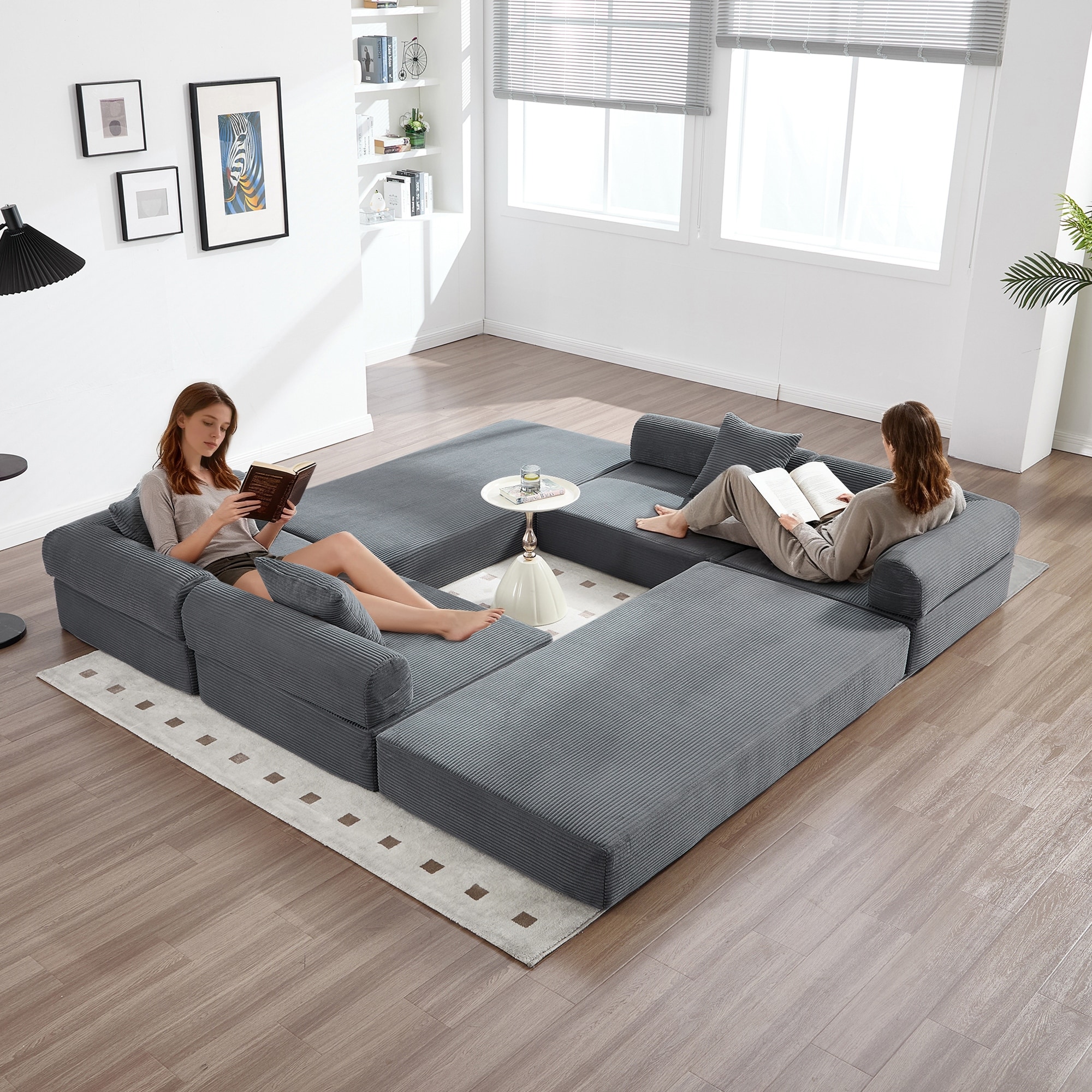 5-in-1 Convertible Folding Sofa Bed Deep Seat Mattress Sofa with Fixed Frame and Pillow Back Handrail, L-shape Sectional Couch