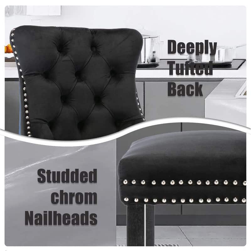 Wing Back Velvet Tufted Nailhead Barstools(Set of 4)