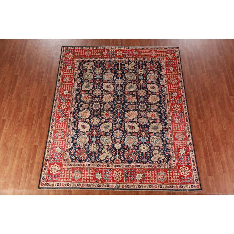Vegetable Dye Navy Blue Heriz Serapi Oriental Rug Handmade Wool Carpet - 8'4"x 9'10"