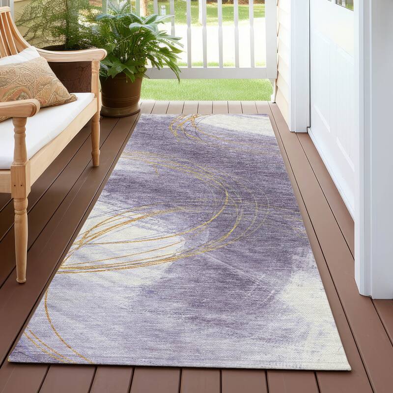 Machine Washable Indoor/ Outdoor Abstract Modern Chantille Rug - Purple - 2'3" x 7'6"