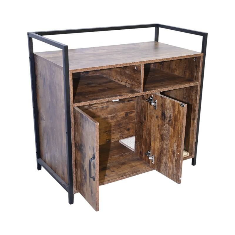 61 lbs Rustic Brown Wooden Cat Litter Box Enclosure, Spacious Hidden Cat Litter Box with Scratching Mat Furniture