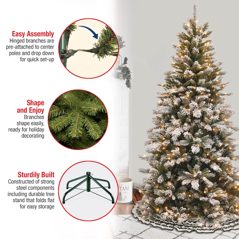National Tree Company 7.5 ft. Snowy Mountain Pine Slim Pine Tree with Clear Lights - 7.5 Foot
