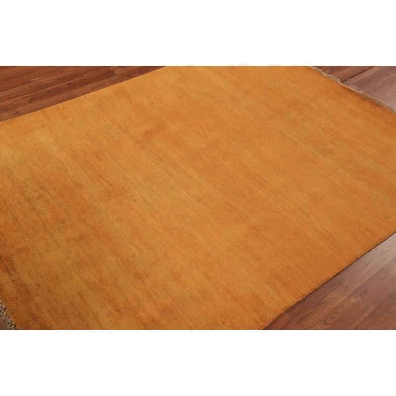 Gabbeh Modern Oriental Rug Handmade Stripe Orange Wool Carpet - 4'11" x 6'5"
