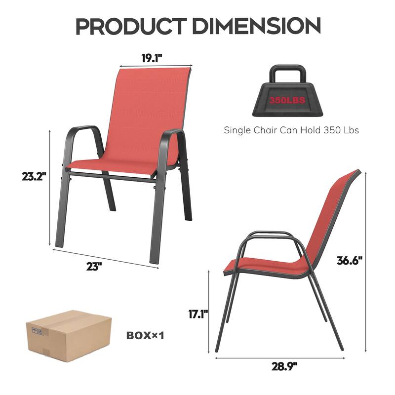 6-Piece Outdoor Dining Chairs Set, Wide Ergonomic Seat, 350lbs Capacity, Waterproof & Rust-Resistant Teslin Fabric Metal Frame