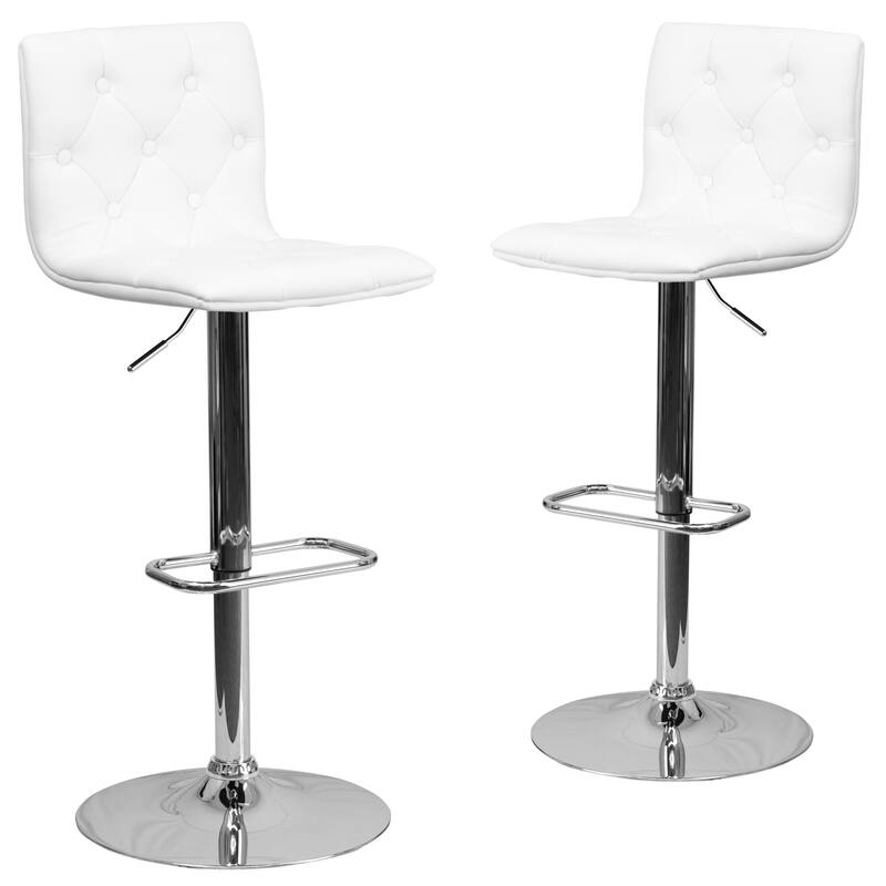 2 Pack Contemporary Button Tufted Adjustable Height Barstool with Chrome Base