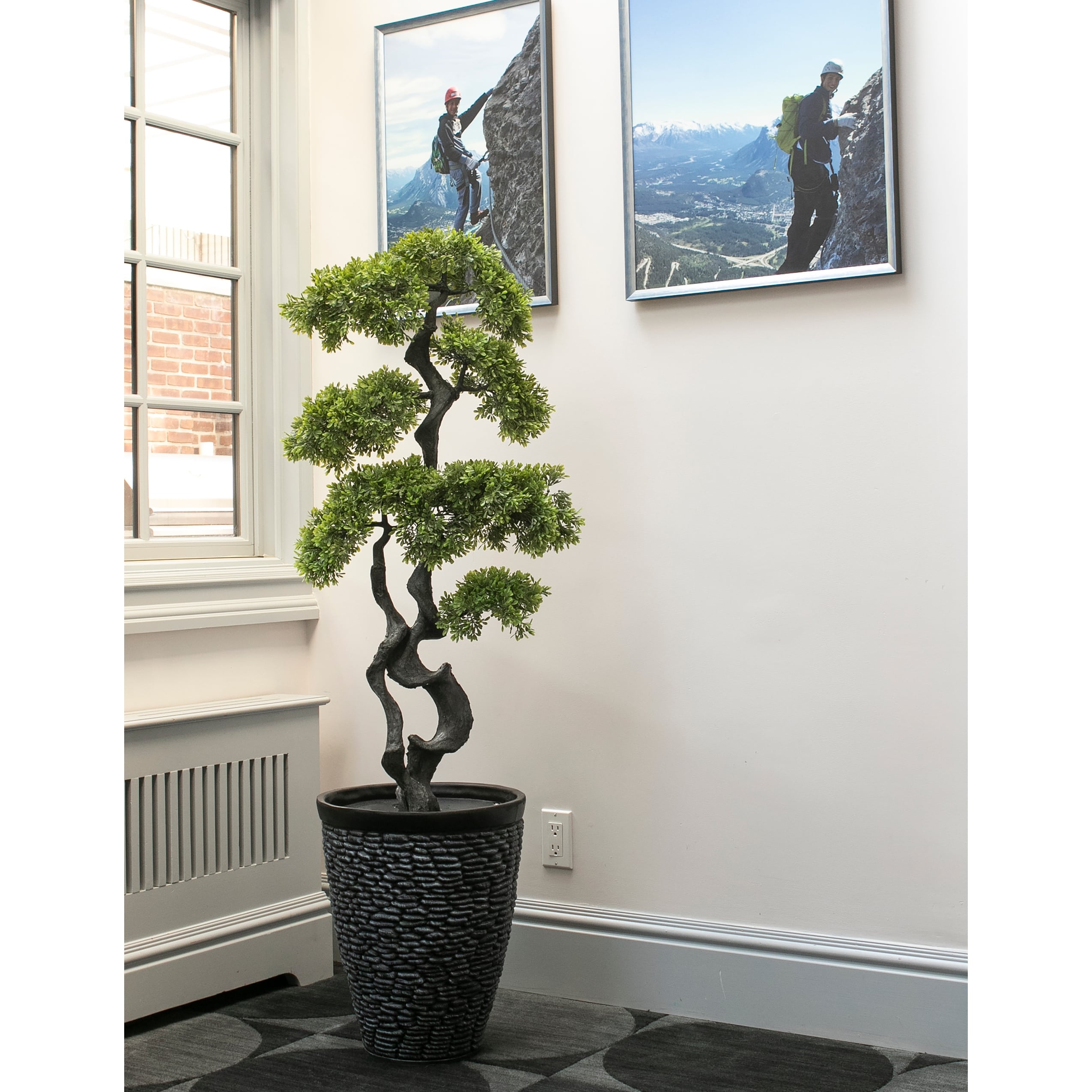 63.3 In Artificial Bonsai tree in a Tall beige checkered planter - Bed Bath  & Beyond - 41503212