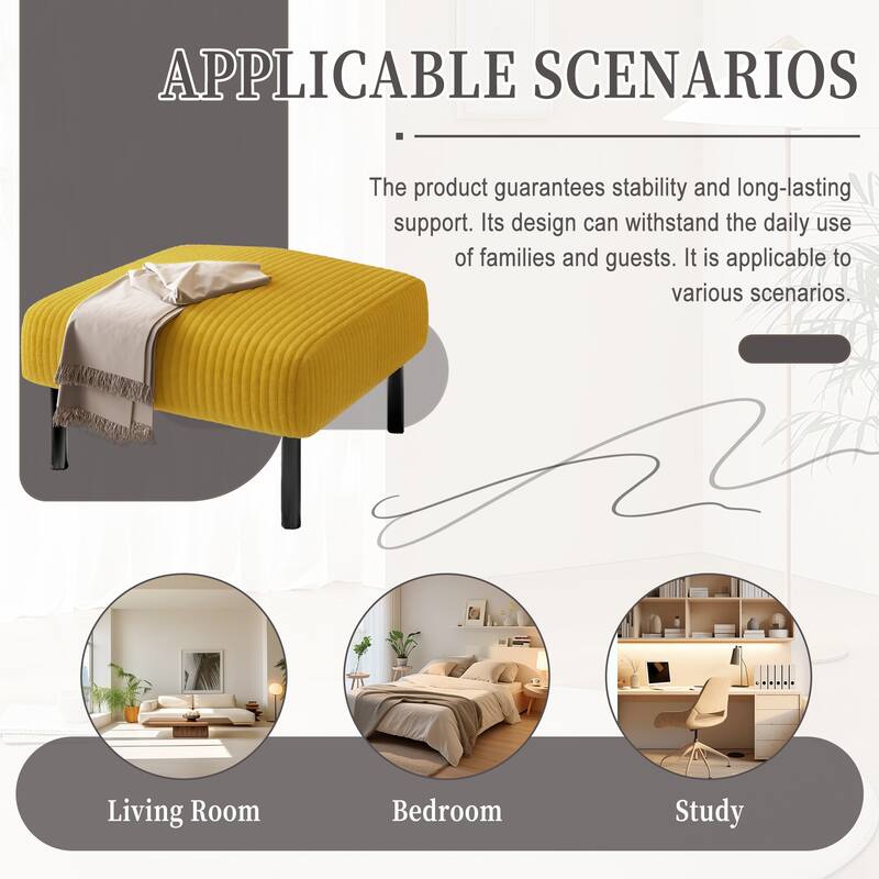 HOMEFUN Corduroy Upholstered Mid-century Modern Square Wood Frame Ottoman with Soft Padded Seat